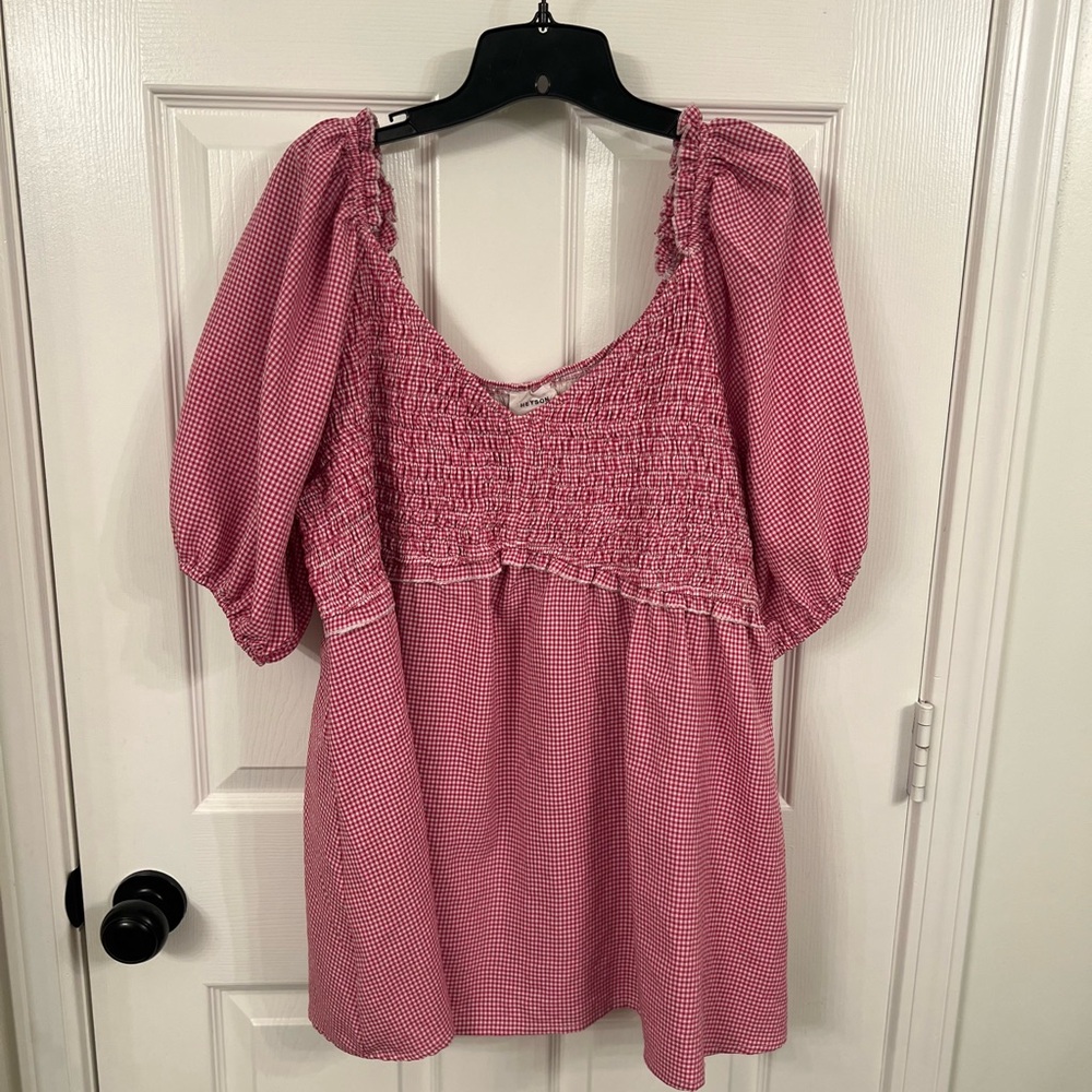Hot Pink/White Gingham Smocked Blouse